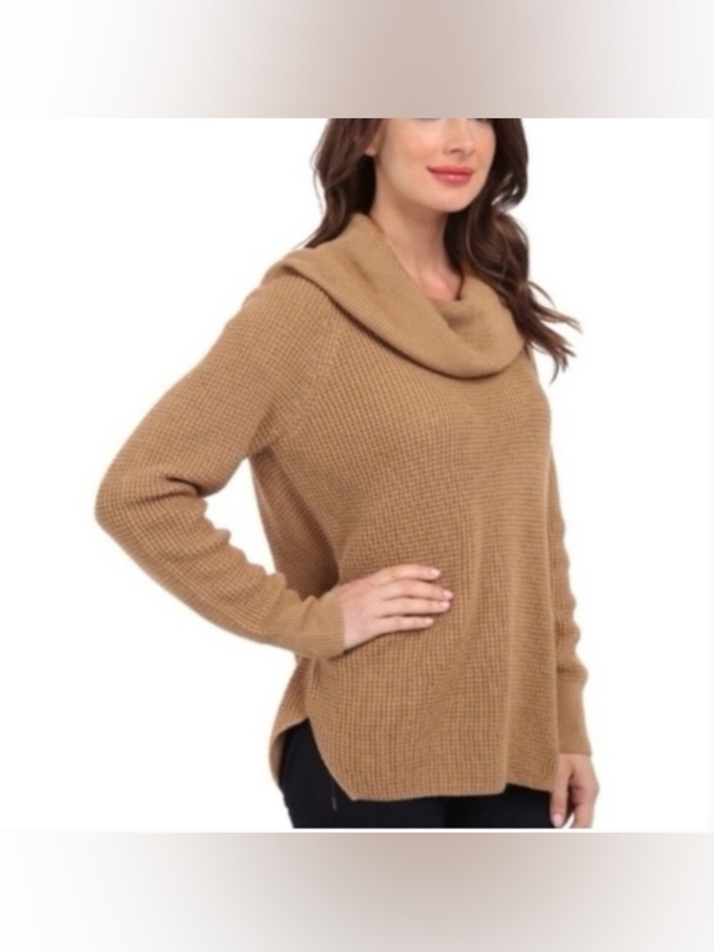 Michael Kors Cozy Camel Cowl Neck Waffle Sweater Size Large